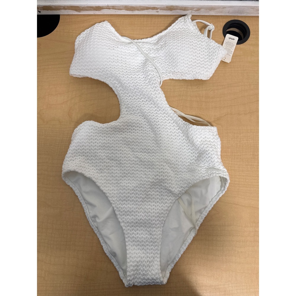 Aerie Real Good White Textured Cutout One Piece Swimsuit Small NWT 0751-4109-100